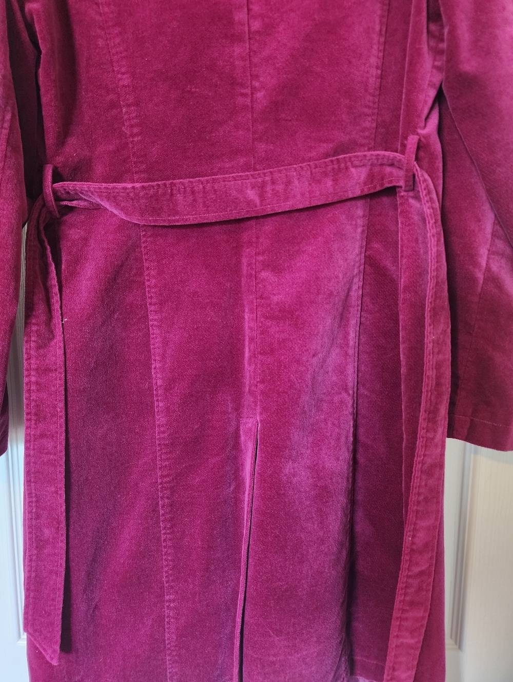 ⚡️ESPRIT VTG RARE 80'sMagenta Pink Velvet Long Trench Coat Y2K INDIE SLEAZE L💘 - Picture 5 of 10